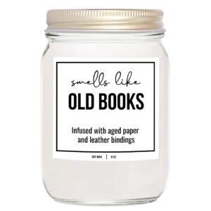 younique designs book lovers candle - white soy candles for home scented book lovers gifts for women, funny book candles gifts for women, 8 oz, old books scented candles