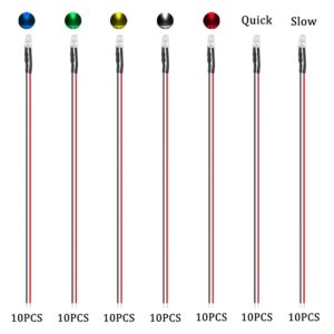 XINGYHENG 70Pcs 12V DC 5mm Pre Wired Light Emitting Diodes 7.1Inch Mixed Color(7 Colors x 10pcs) + 20pcs 5mm Lamp Holder+10 PCS 9V Battery Clip Connector