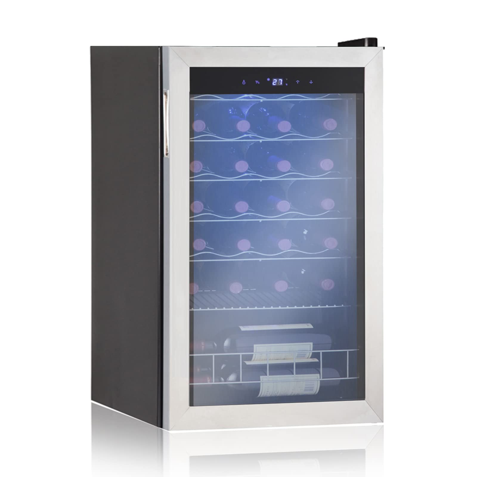 Techomey Wine Fridge Freestanding, 28 Bottle Compressor Wine Cooler Refrigerator with Digital Thermostat and Glass Door, Stainless Steel