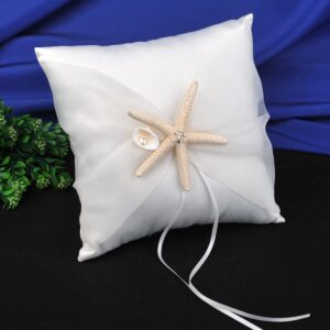 2Pcs Beach Theme Wedding Supplies Set Starfish Seashell Design Flower Girl Basket + Ring Bearer Pillow for Bridal Wedding Shower Ceremony Anniversary Celebrations Party Decorations Wedding Accessories