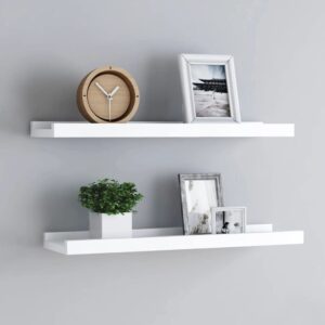 homiuse 2 pack floating shelves 23.6" wall shelves for bathroom shelf decor floating shelf bracket wall mounted shelves for bedroom picture frame ledge shelves for wall storage small shelf white mdf