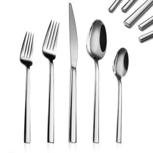 20-piece silverware set stainless steel flatware set, mirror polished eating utensils set for 4, include fork spoon knife, dishwasher safe(silver)