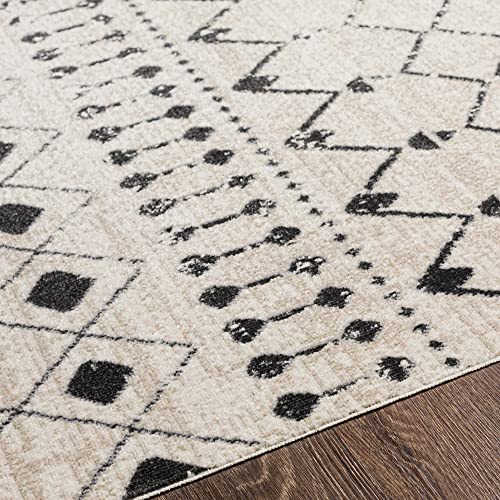 Mark&Day Washable Rugs, 8x10 Mary Global Cream Area Rug, Black Beige Carpet for Living Room, Bedroom or Kitchen (7'10" x 10', Machine Washable)