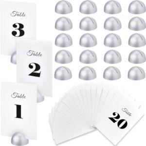 taiyin 20 pieces table number cards round table number stands modern cursive table number 1-20 for wedding reception anniversary party restaurant events 4 x 6 inches(silver)