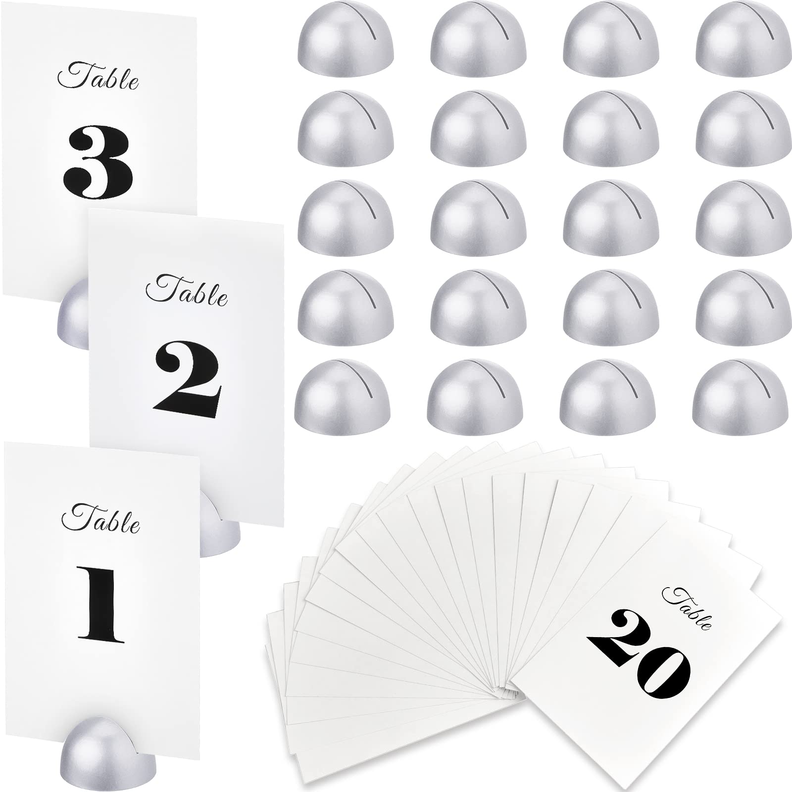 Taiyin 20 Pieces Table Number Cards Round Table Number Stands Modern Cursive Table Number 1-20 for Wedding Reception Anniversary Party Restaurant Events 4 x 6 Inches(Silver)