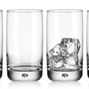 Set of 4 Highball Glasses 16 Oz Collins Cocktail Drinking Glass Cups, Bubble Base Glassware for Water, Juice, Cocktails, Beer Pint Glasses, Modern Basic Tumblers.