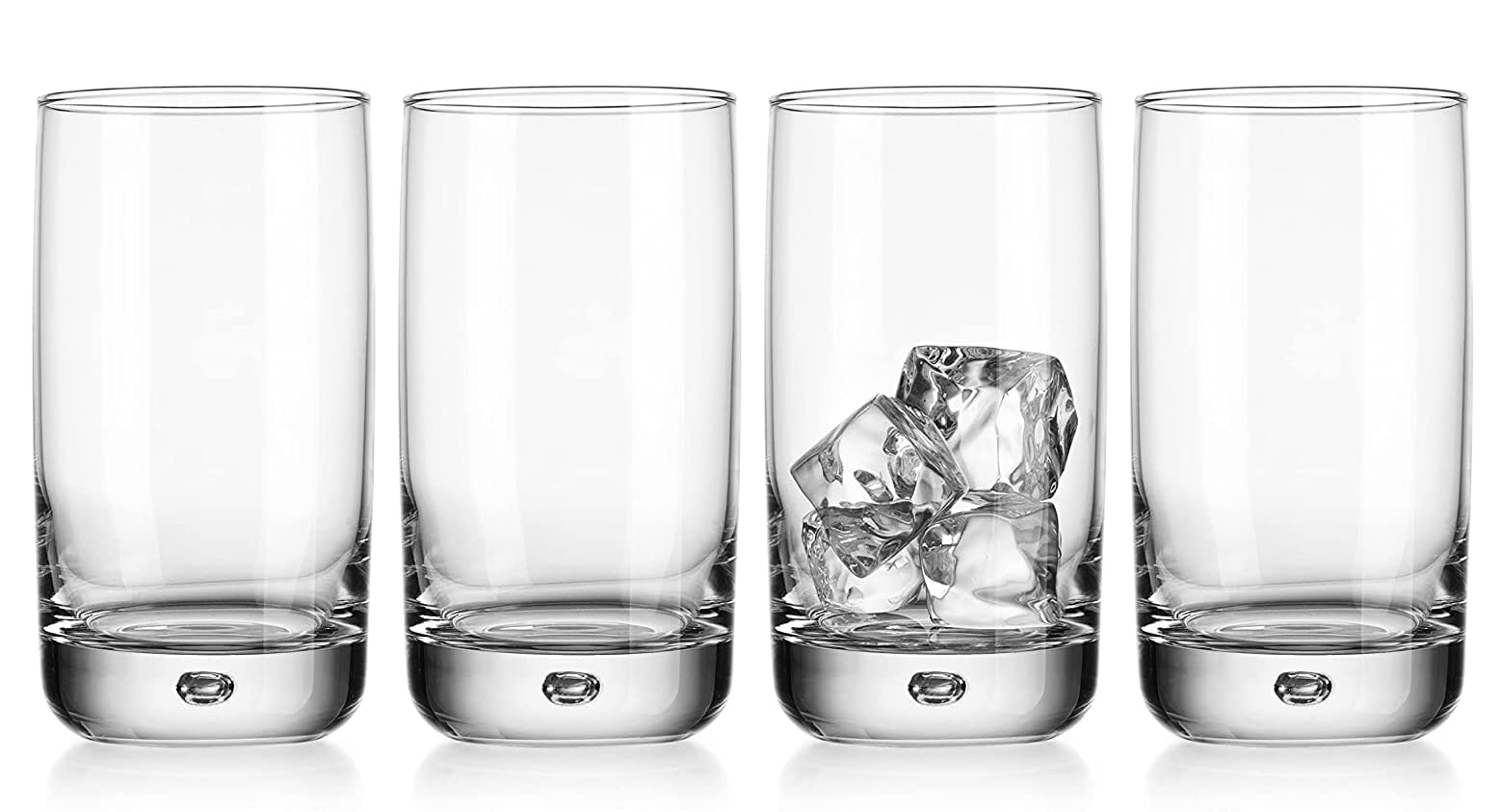 Set of 4 Highball Glasses 16 Oz Collins Cocktail Drinking Glass Cups, Bubble Base Glassware for Water, Juice, Cocktails, Beer Pint Glasses, Modern Basic Tumblers.