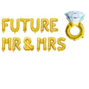 kungoon gold future mr & mrs balloon banner,diamond ring theme bride and groom party decorations for bridal shower and engagement party.