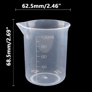 Waziaqoc 100ml/3.4oz Plastic Graduated Beaker (3 Pack), Transparent PP Measuring Cup Mixing Cup for Kitchen Lab