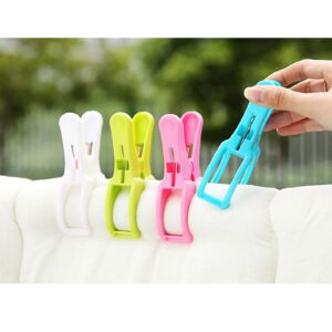 Loialpupy Beach Towel Clips Windproof Clip for Towel Bath Towel Blanket Clothes Beach Towel Table Clothes Peg White Pink Green Blue (4pcs)