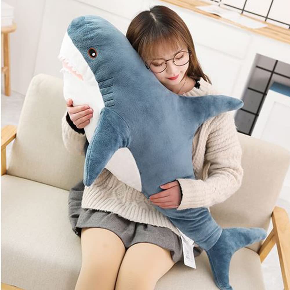 OUKEYI 30 Inch Giant Shark Stuffed Animal Pillow, Soft Shark Toys Big Shark Plush Pillows for Kids,Comfortable Sleeping Pillow Back Cushion Doll Gift for Kids(Blue)