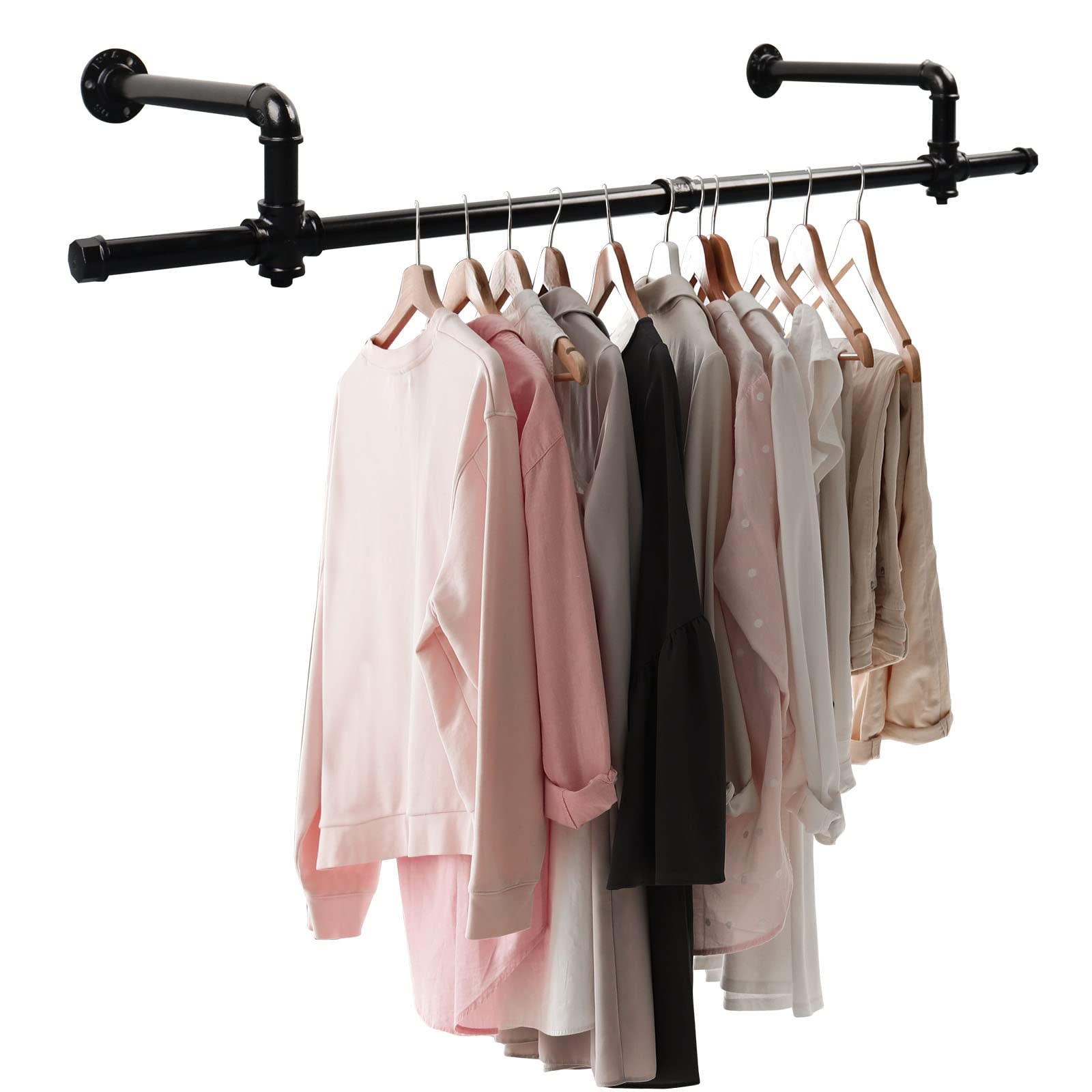 MUZIK 45 Inch Industrial Pipe Clothes Rack, Heavy Duty Wall Mounted Garment Rack, Multi-Purpose Hanging Rod For Closet Bathroom Cabinet Boutique Clothing Store Hanging Clothes