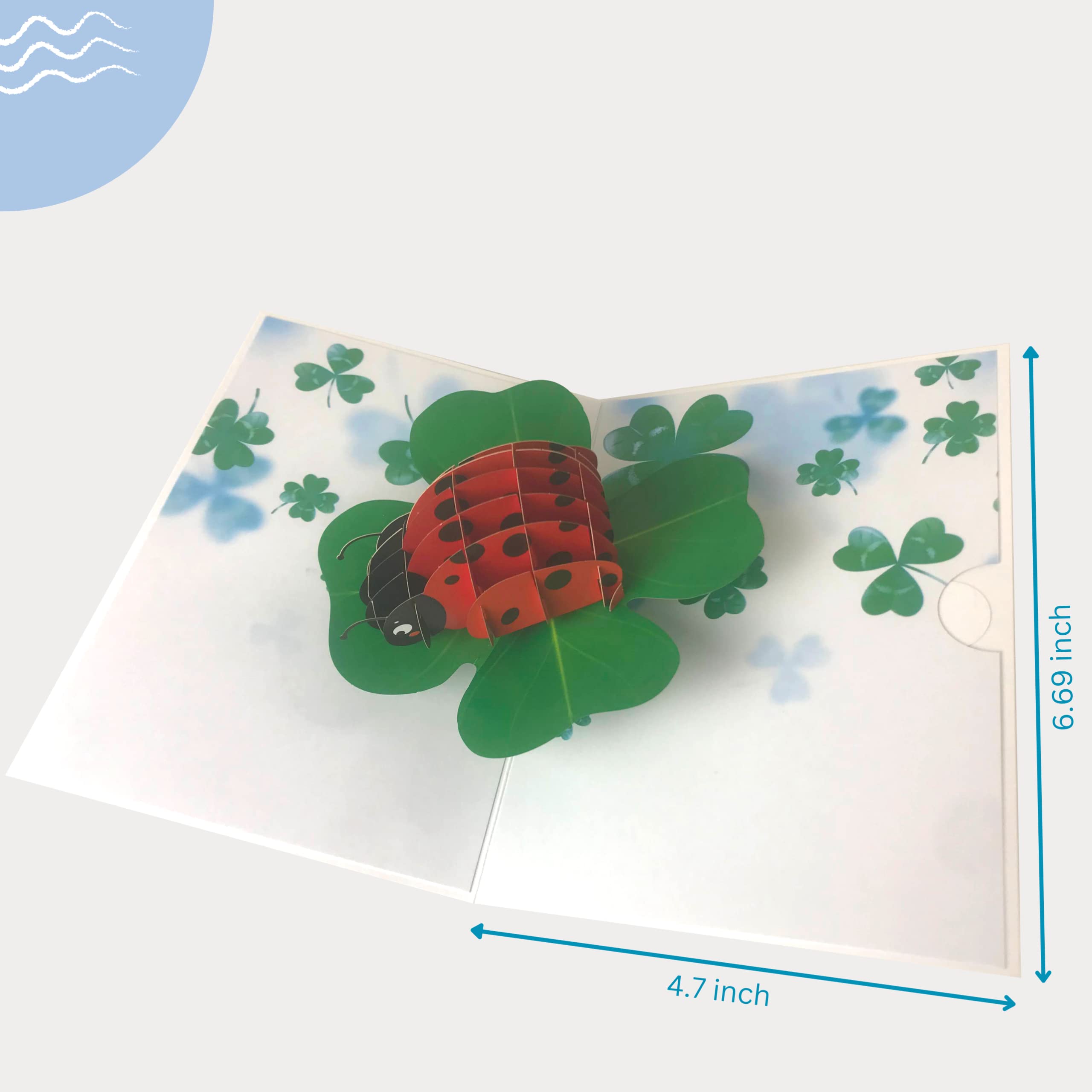 Paper Pop Up Cards 4.7x6.69 inch, ladybug with lucky plant, 3D Popup Greeting Cards with Note Cards and Envelopes, perfect for pop-up bursting birthday gift.