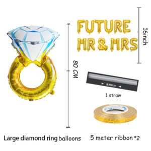 KUNGOON Gold FUTURE MR & MRS Balloon Banner,Diamond Ring Theme Bride and Groom Party Decorations for Bridal Shower and Engagement Party.