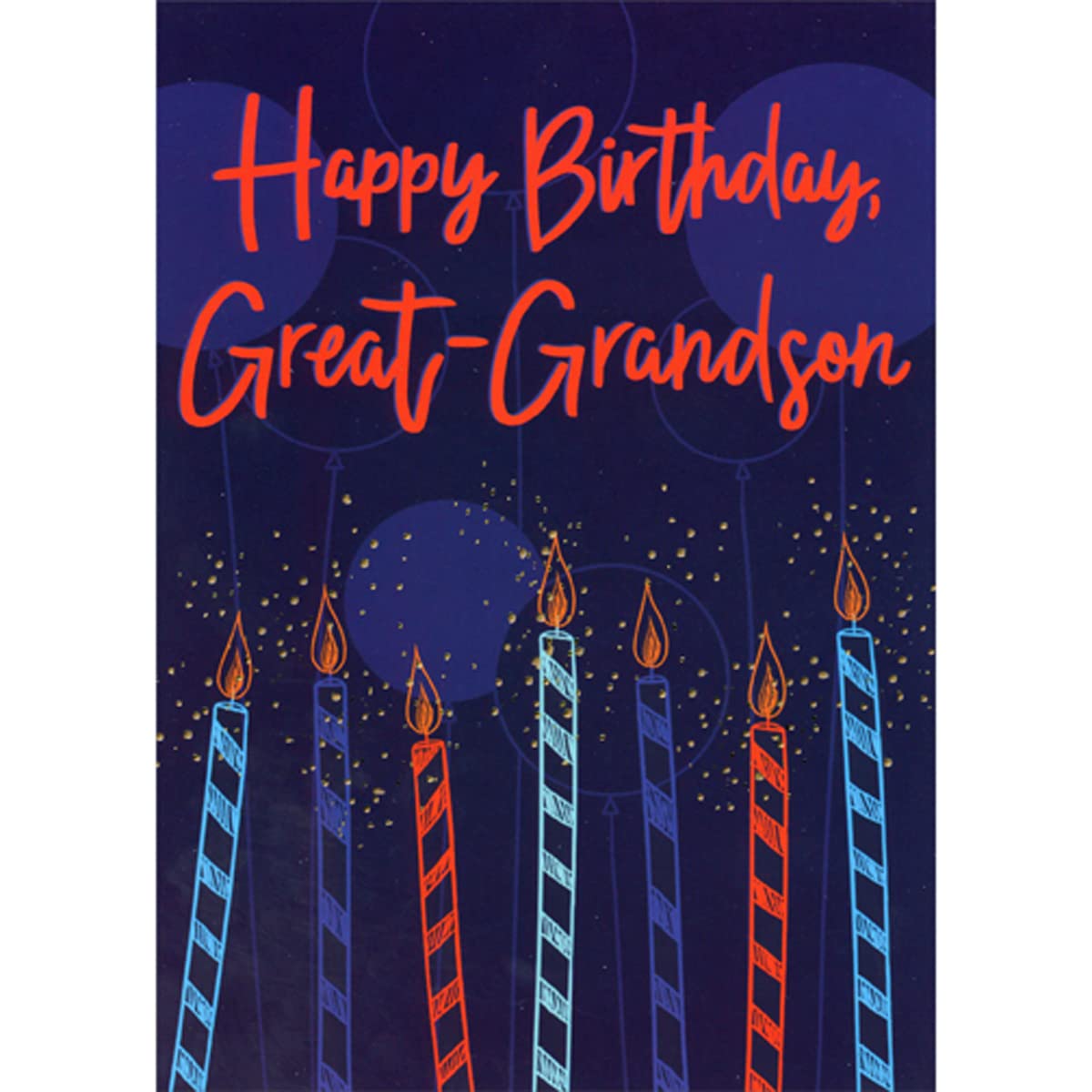 Designer Greetings Tall Colorful Candles with Orange Flames on Dark Background Birthday Card for Great Grandson