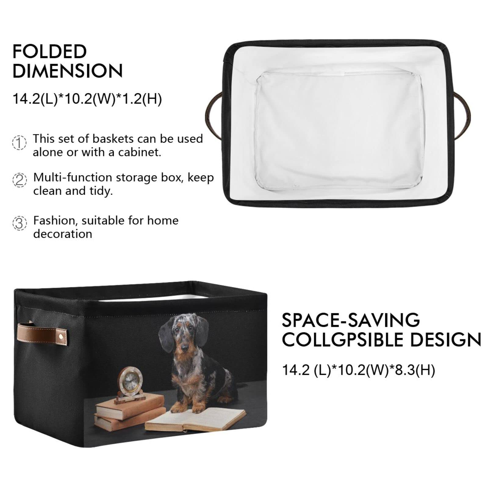 ALAZA Funny Dachshund Dog Black Foldable Storage Box Storage Basket Organizer Bins with Handles for Shelf Closet Living Room Bedroom Home Office 1 Pack