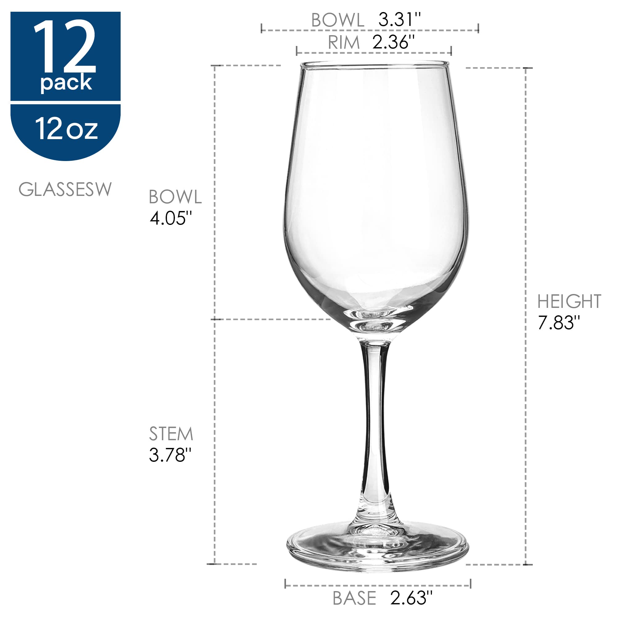 UMEIED All Purposed Wine Glasses Set of 12, Classic Wine Glasses for Red White Wine, Dishwasher Safe, Clear