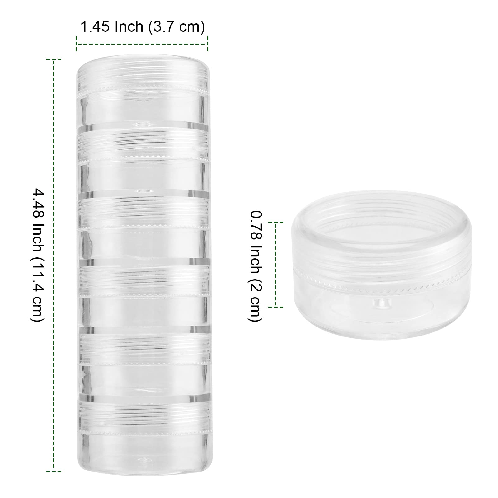 PINGEUI 10 Sets 6 Layer Small Stackable Containers,8ml Plastic Round Stackable Containers, Clear Cylindrical Jewelry Storage Organizer with Lids for Beads, Buttons, Crafts, and small items