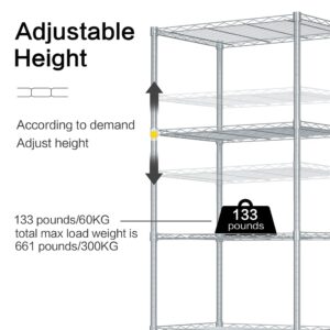 3 Tier Adjustable Storage Shelf Metal Storage Rack Wire Shelving Unit Storage Shelves Metal 500Lbs Capacity 11.8" D x 21.6" W x 31.5" for Pantry Closet Kitchen Laundry Silver