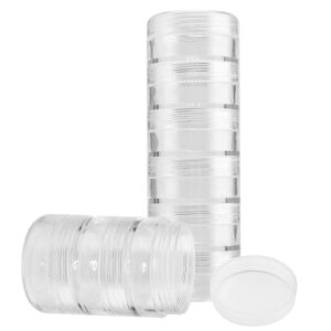 PINGEUI 10 Sets 6 Layer Small Stackable Containers,8ml Plastic Round Stackable Containers, Clear Cylindrical Jewelry Storage Organizer with Lids for Beads, Buttons, Crafts, and small items