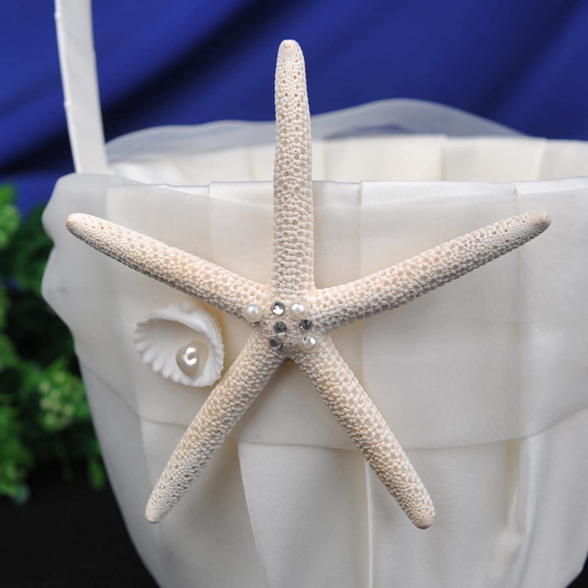 2Pcs Beach Theme Wedding Supplies Set Starfish Seashell Design Flower Girl Basket + Ring Bearer Pillow for Bridal Wedding Shower Ceremony Anniversary Celebrations Party Decorations Wedding Accessories