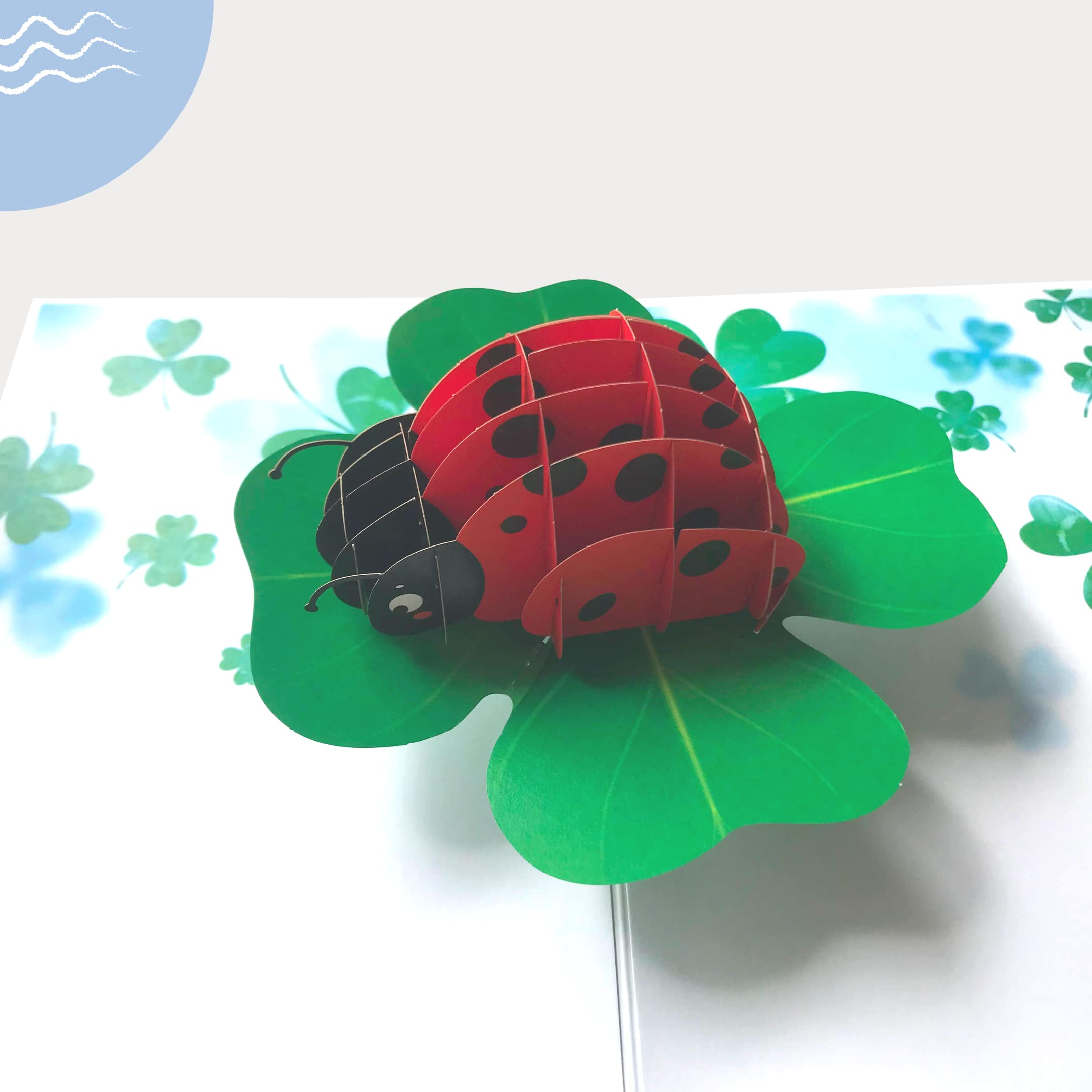 Paper Pop Up Cards 4.7x6.69 inch, ladybug with lucky plant, 3D Popup Greeting Cards with Note Cards and Envelopes, perfect for pop-up bursting birthday gift.