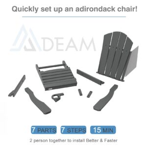 Mdeam Folding Adirondack Chair Set of 4, Adjustable Backrest, Fire Pit Chairs with Cup Holder, HDPE All Weather for Patio Lawn Deck Campfire Garden Outdoor, Grey