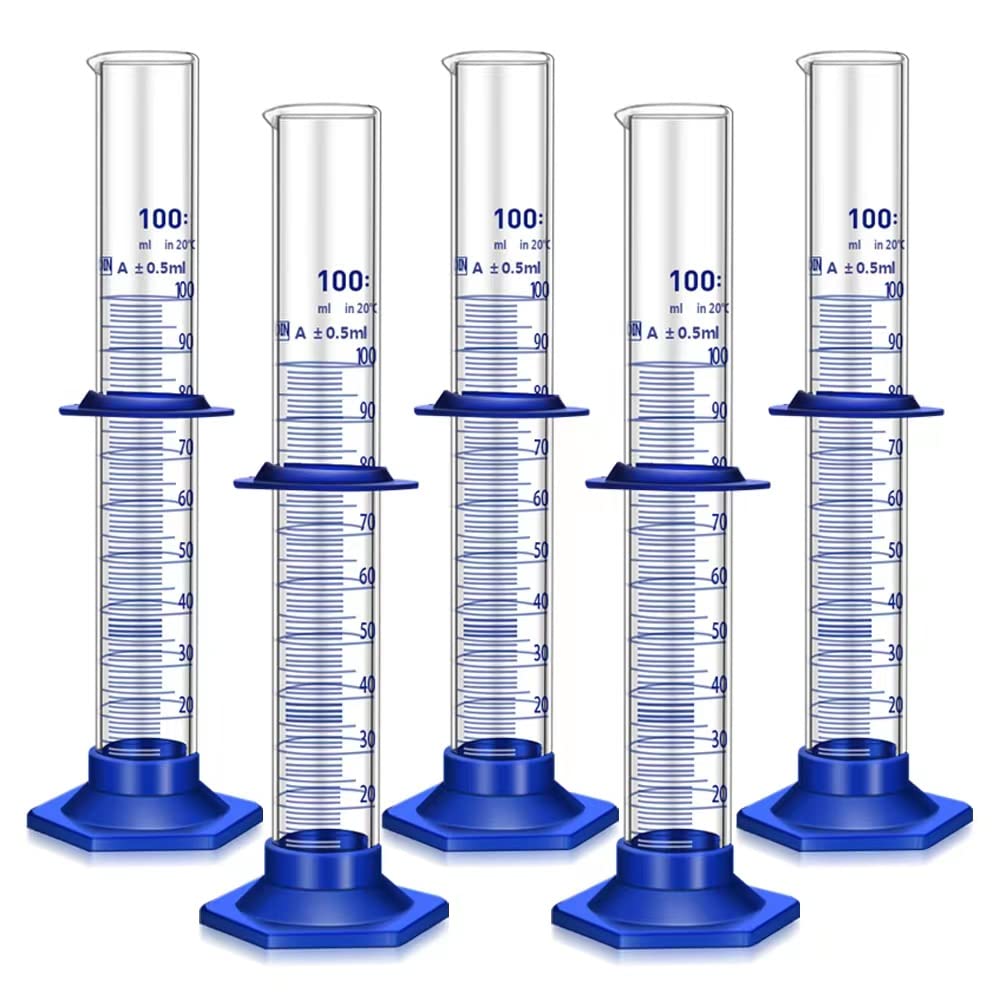 5PCS Graduated Cylinder Measuring Cylinder Thick Glass Lab Cylinders (100ML)