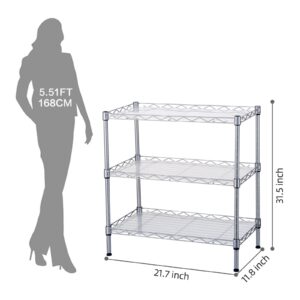 3 Tier Adjustable Storage Shelf Metal Storage Rack Wire Shelving Unit Storage Shelves Metal 500Lbs Capacity 11.8" D x 21.6" W x 31.5" for Pantry Closet Kitchen Laundry Silver