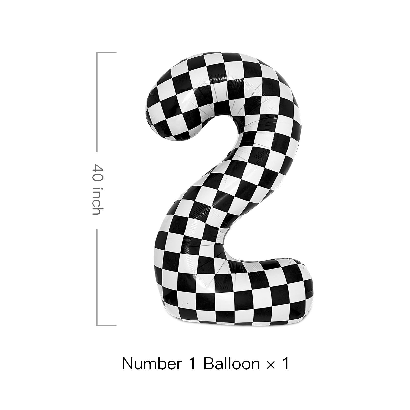 40 Inch Checkered 2 Balloon Large Black and White Number Balloon for Two Fast Race Car Birthday Party Supplies Number 2 Checkered Balloon