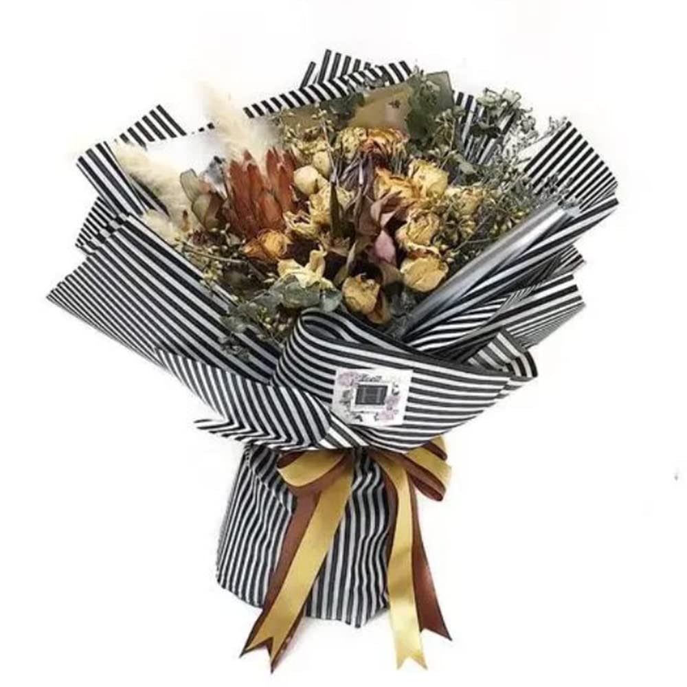 20 Pcs Fine Striped Flower Packaging Paper,Waterproof Valentine's Day Bouquet Wrapping Paper 23x23Inch Used for DIY Crafts, Gift Packaging, Flower Shop Bouquet Packaging (Black)