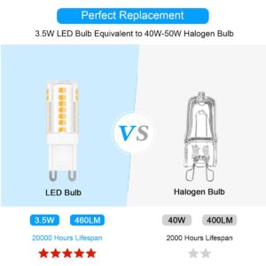 ZHENMING 3.5W G9 LED Bulb Dimmable 40W Halogen Equivalent, Warm White 3000K 460LM 120V G9 Bi Pin Base Light Bulbs for Chandelier Lighting, 5 Pack