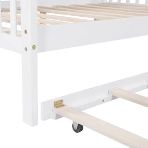 Harper & Bright Designs Full Size House Bed with Trundle, Wood Full House Bed Frame with Shelf Compartment, Full House Bed for Kids with Roof for Girls, Boys,No Box Spring Needed, White