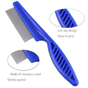 Hsathoac 9 Pieces Pet Flea Lice Comb, Dog And Cat Tear Stain Remover Comb, Remove Eye Mucus Crust Dandruff Floating Hair. Pet Grooming Comb Kit For Long And Short Haired Dog Cat(Blue,Rose Red, Green)