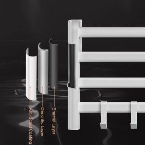 Heated Towel Rack with 4 Hooks, Constant Temperature 55°C, 4-Bar Wall Mounted Hot Towel Rack Aluminum Alloy Electric Towel Drying Rack Plug-In Towel Warmers for Bathroom Kitchen, 55*35CM,Black