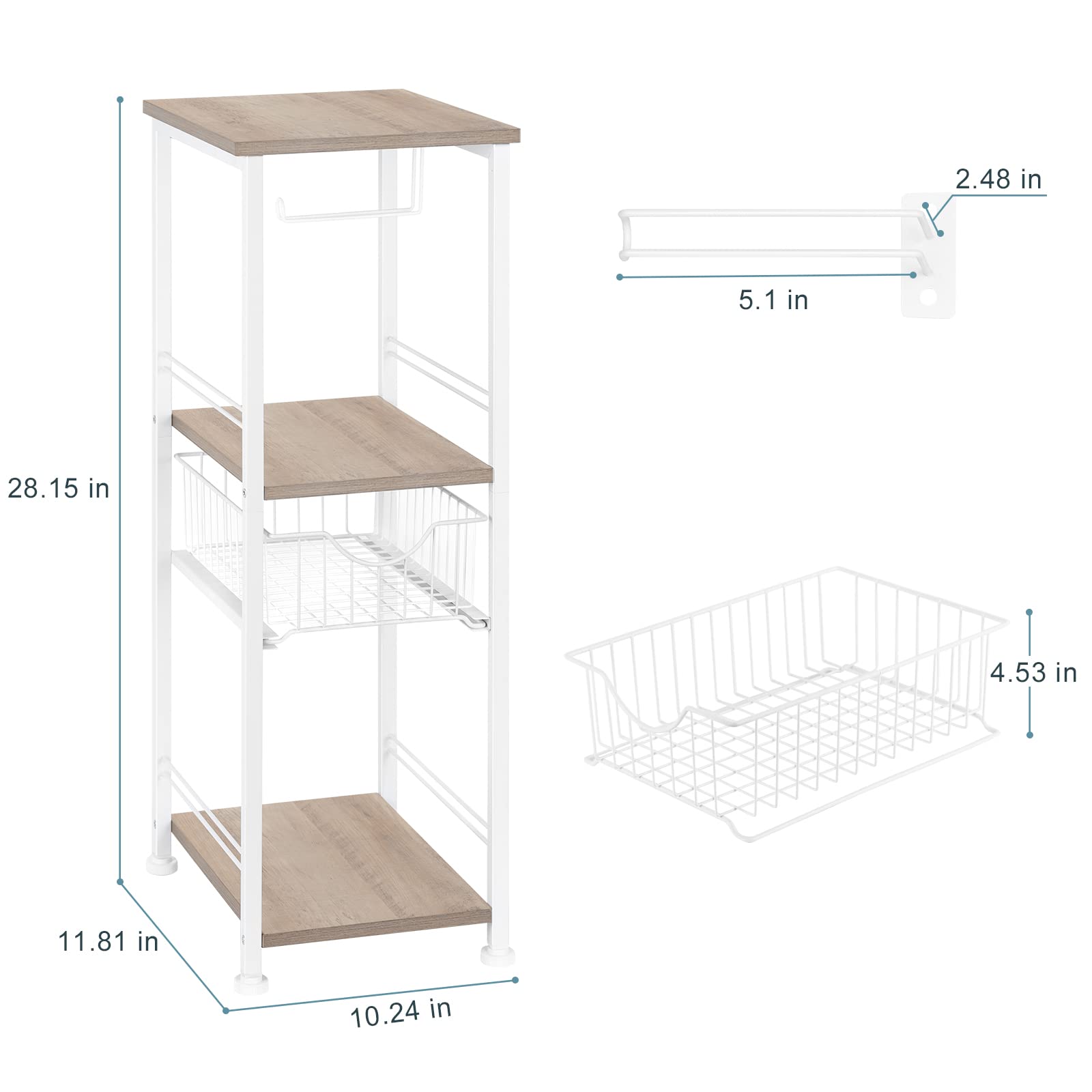 Toilet Paper Storage Cabinet Freestanding Bathroom Storage Organizer 3 Tier Narrow Bathroom Paper Towel Storage Cabinet with Drawer for Small Space Laundry Room Entryway, Light Oak