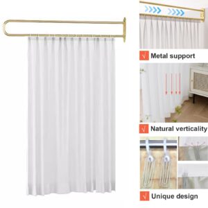 Privacy Partition Curtains, U-Shape Room Divider, Metal Support Wall Mounted Curtains, 6.56ft White Flat Hooks Medical Curtain for Fitting Room Beauty Salon Bedroom (White, 6.56ft)