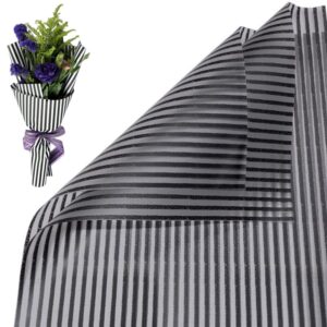 20 Pcs Fine Striped Flower Packaging Paper,Waterproof Valentine's Day Bouquet Wrapping Paper 23x23Inch Used for DIY Crafts, Gift Packaging, Flower Shop Bouquet Packaging (Black)