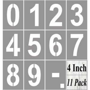 4 inch large number stencils for painting - 11 pack number stencil templates for curb address, cakes, cookies, mailboxes and crafts, reusable house numbers stencils for wood signs & cement wall art