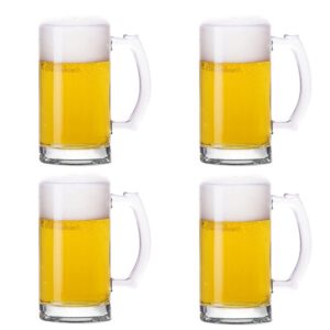 tusapam heavy beer mugs set, 16oz glass mugs with handle, beer glasses for freezer, 500ml beer drinking glasses, traditional stein for bar, alcohol, beverages,coffee, teas, set of 4