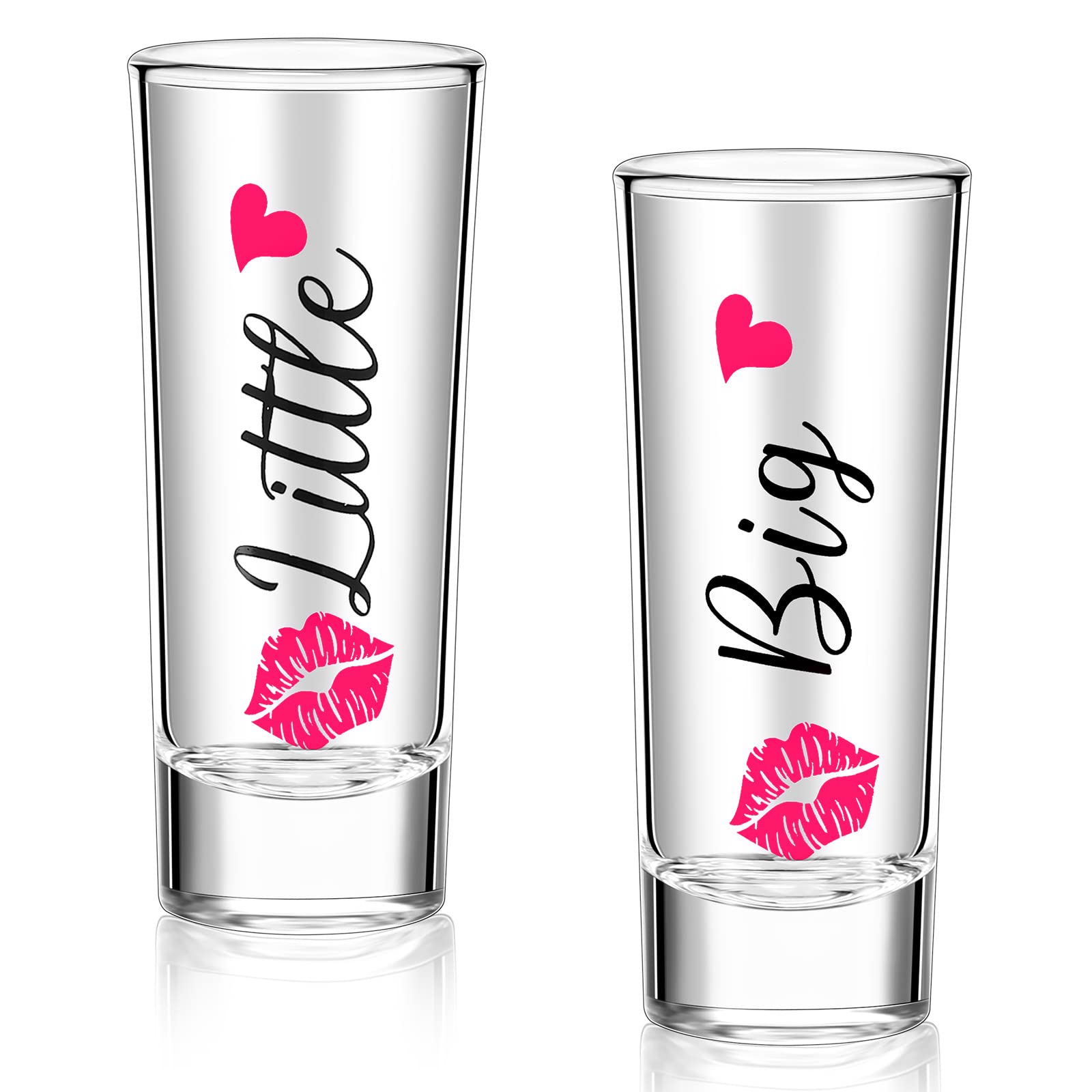 2 Pcs Sorority Big Little Shot Glasses with Heavy Base Big Little Sorority Gifts 2 oz Tequila Shot Glasses Mini Glass Cups Clear Shot Glass for Big Sister Little Sister Drinking Glassware (Lips)