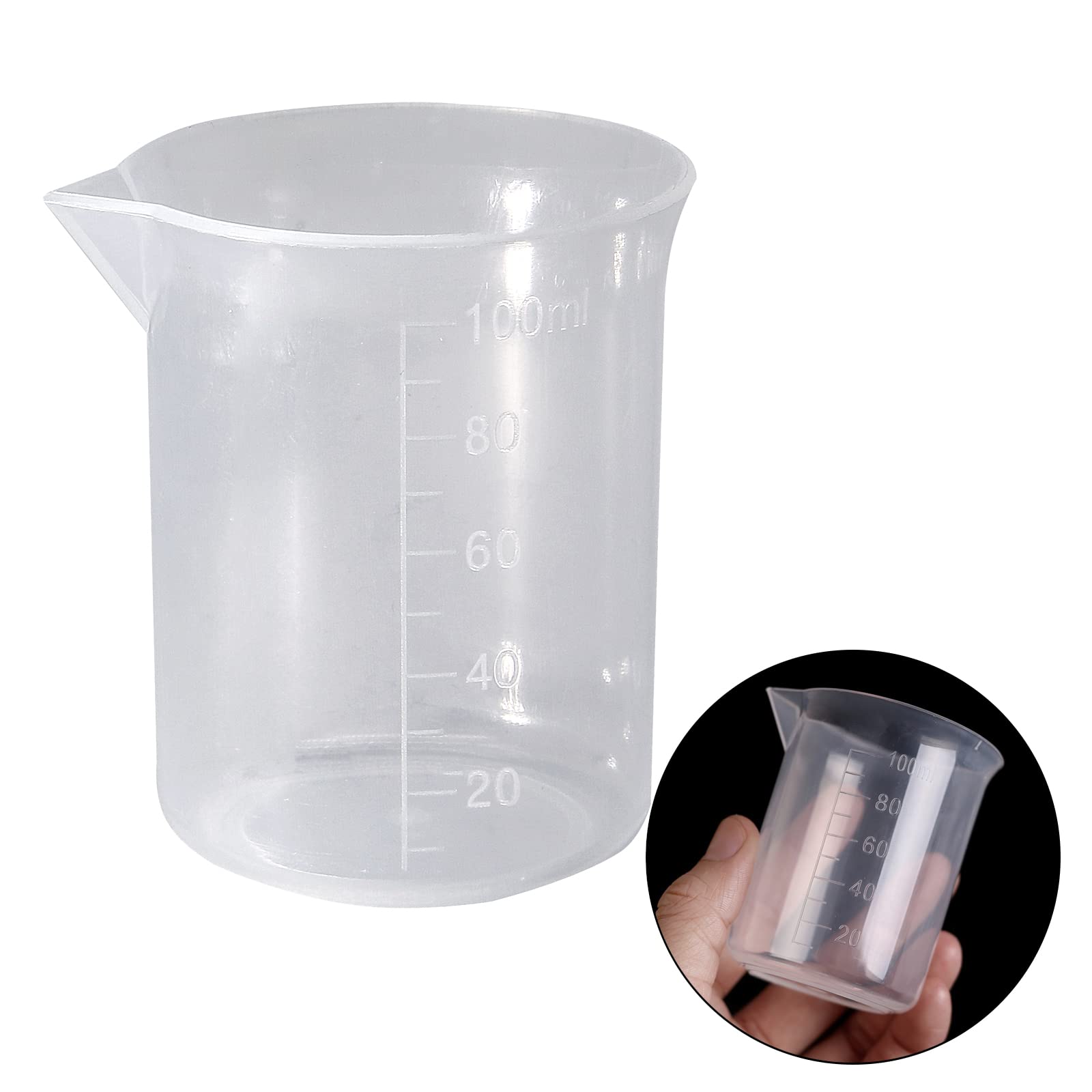 Waziaqoc 100ml/3.4oz Plastic Graduated Beaker (3 Pack), Transparent PP Measuring Cup Mixing Cup for Kitchen Lab