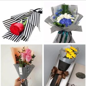 20 Pcs Fine Striped Flower Packaging Paper,Waterproof Valentine's Day Bouquet Wrapping Paper 23x23Inch Used for DIY Crafts, Gift Packaging, Flower Shop Bouquet Packaging (Black)