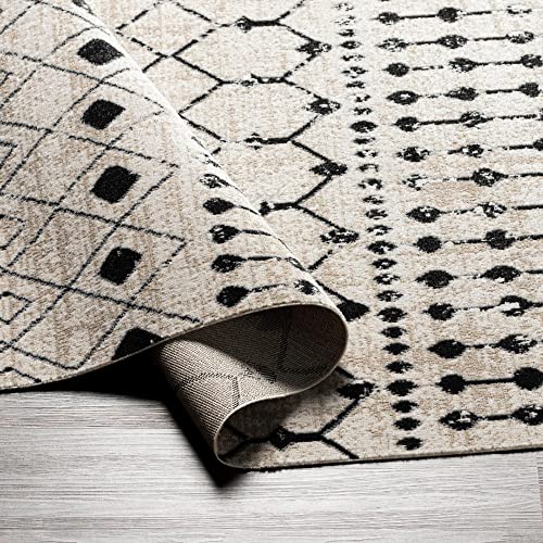 Mark&Day Washable Rugs, 8x10 Mary Global Cream Area Rug, Black Beige Carpet for Living Room, Bedroom or Kitchen (7'10" x 10', Machine Washable)