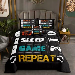 ROWADALO 6 Pieces Gaming Bedding Set for Boys Gamer Comforter Set Full Size,Game Controller Comforter for Boys Kids Teen 3D Gamepad Microfiber Bedding Sets 6 Pieces Bed in A Bag Sets-H5008,Full