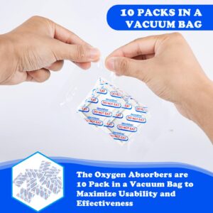 QHOWYAL 100 Packs 300CC Oxygen Absorbers (10 Packs in Individual Vacuum Bag), Food Grade Oxygen Absorbers for Long Term Food Storage, Perfect for Mylar Bags, Canning, Mason Jars