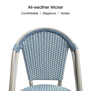 PURPLE LEAF Dining Chair Set of 2 Outdoor French Bistro Chairs Hand-Woven Aluminum Wicker Rattan Chairs for Garden Kitchen Backyard Porch White Print Finish Patio Chairs Light Blue