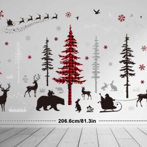 Whaline Christmas Wall Stickers Roll Red Black Plaid Xmas Tree Wall Floor Decor Forests Animals Prints Waterproof Art Wallpaper Winter Scenes Double Side Window Decals for Xmas DIY Home Party Decor