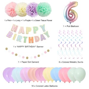 6th Birthday Decorations for Girls Boys, 40 Inch Rainbow Gradient Number 6 Balloon, 6th Birthday Balloon, Happy Birthday Banner, Children’s 6th Birthday Party Supplies for Kids