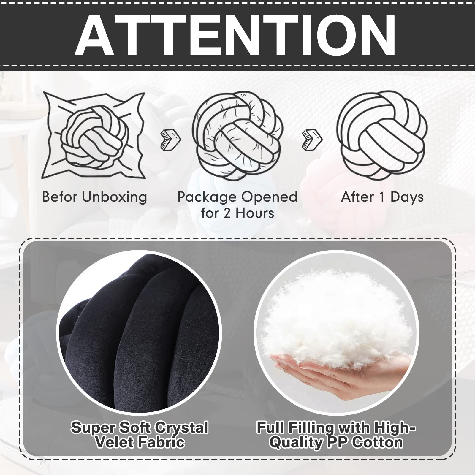 Namalu 2 Pieces Knot Ball Pillows Round Plush Aesthetic Cushion Pillows Soft Stress Relieving Cute Decorative Knotted Pillows for Kids Bed Sofa Bedroom Decor (Black, 7.87 Inches)